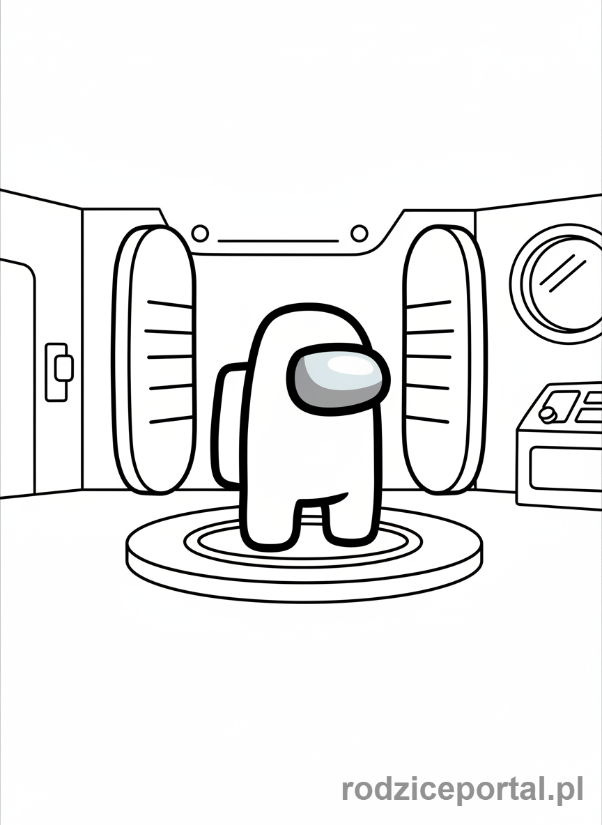 Kolorowanka Among Us - Biały załogant skanujący się w Medbay.