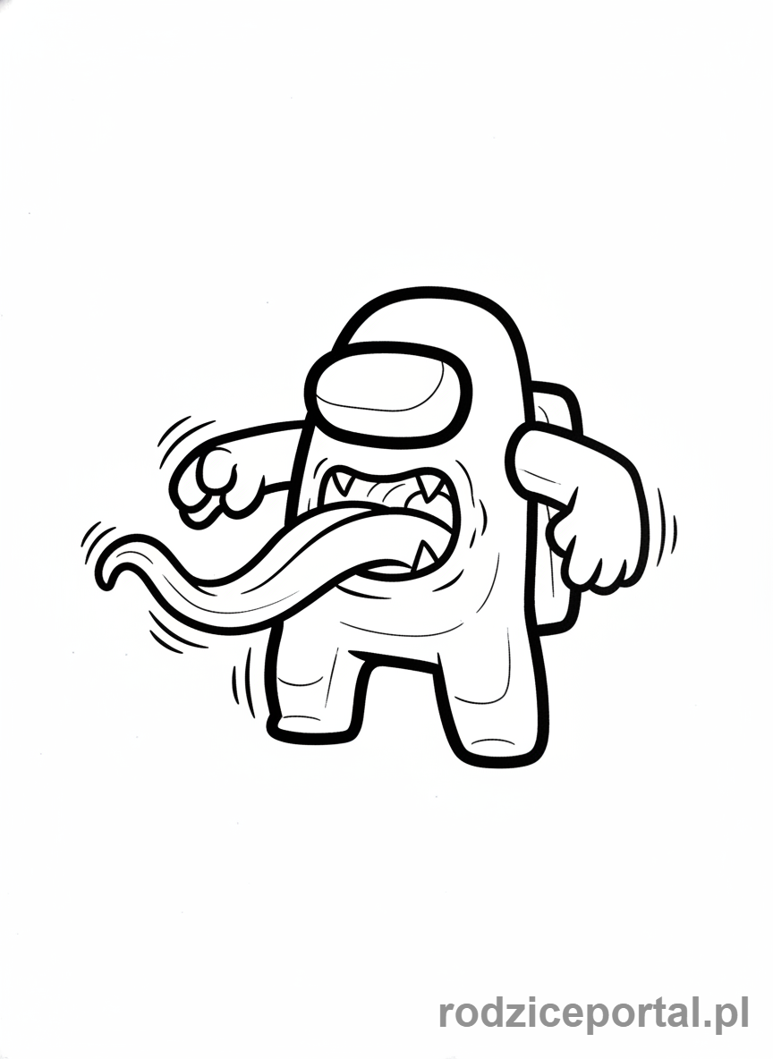 Kolorowanka Among Us - Czarny oszust z długim językiem.