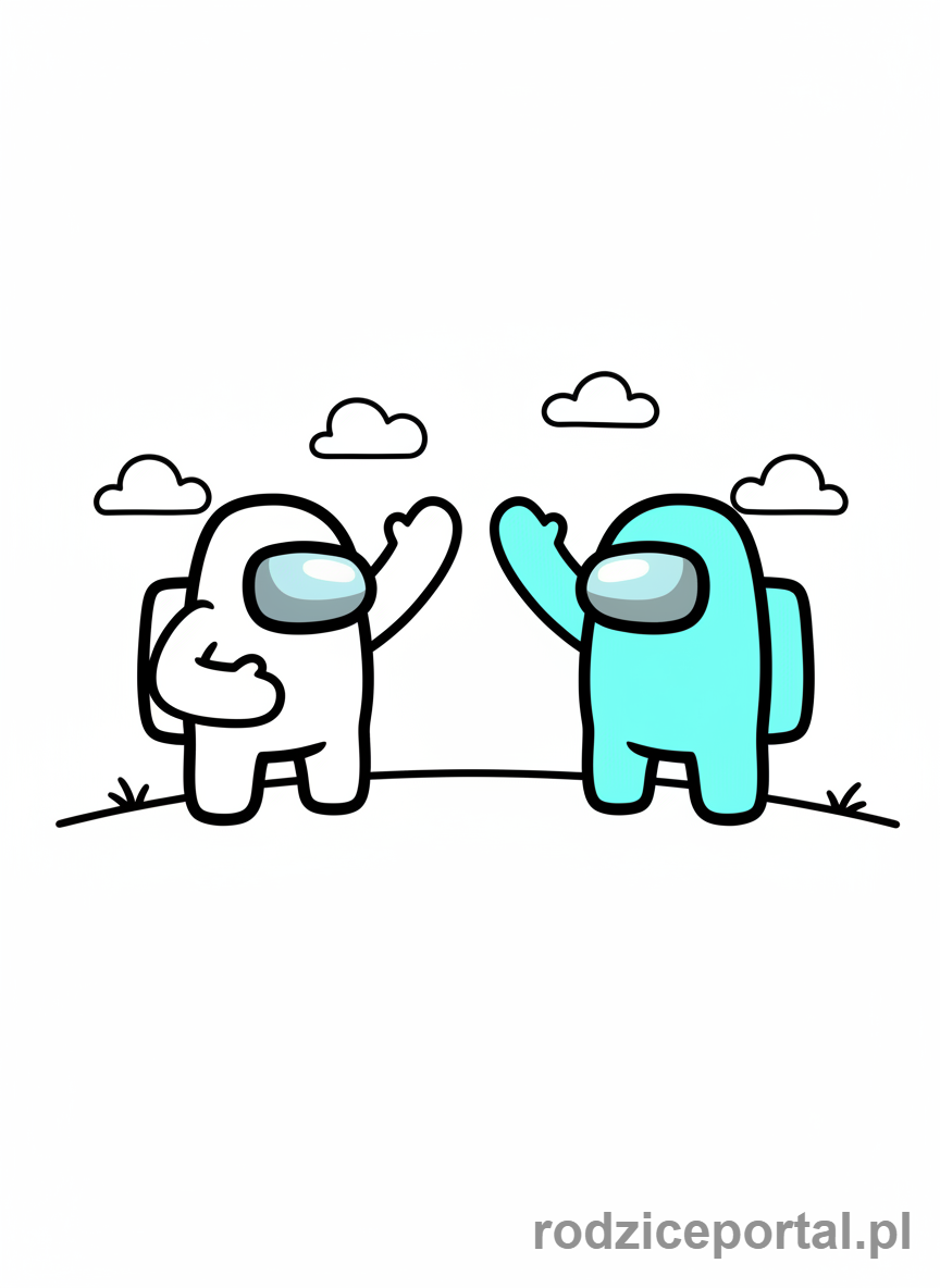 Kolorowanka Among Us - Dwóch załogantów witających się.