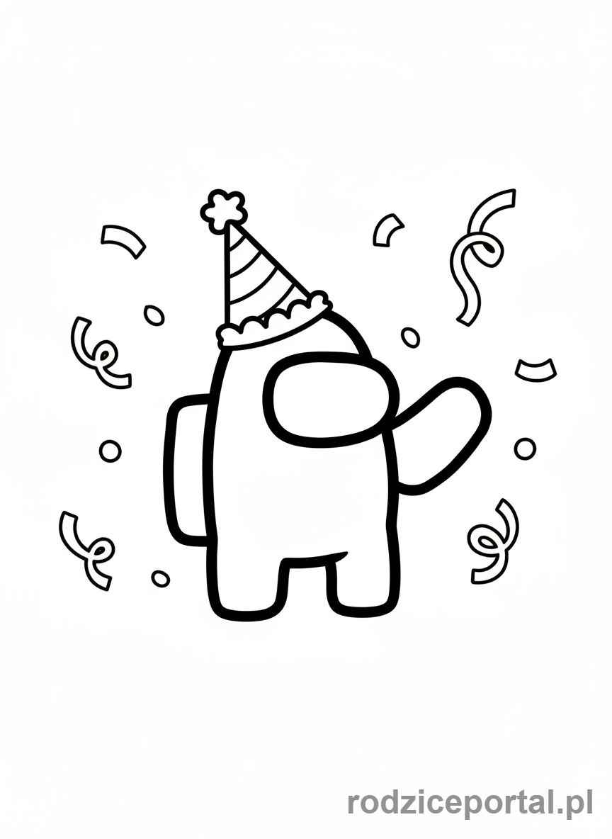 Kolorowanka Among Us - Jasnozielony załogant w czapeczce urodzinowej.