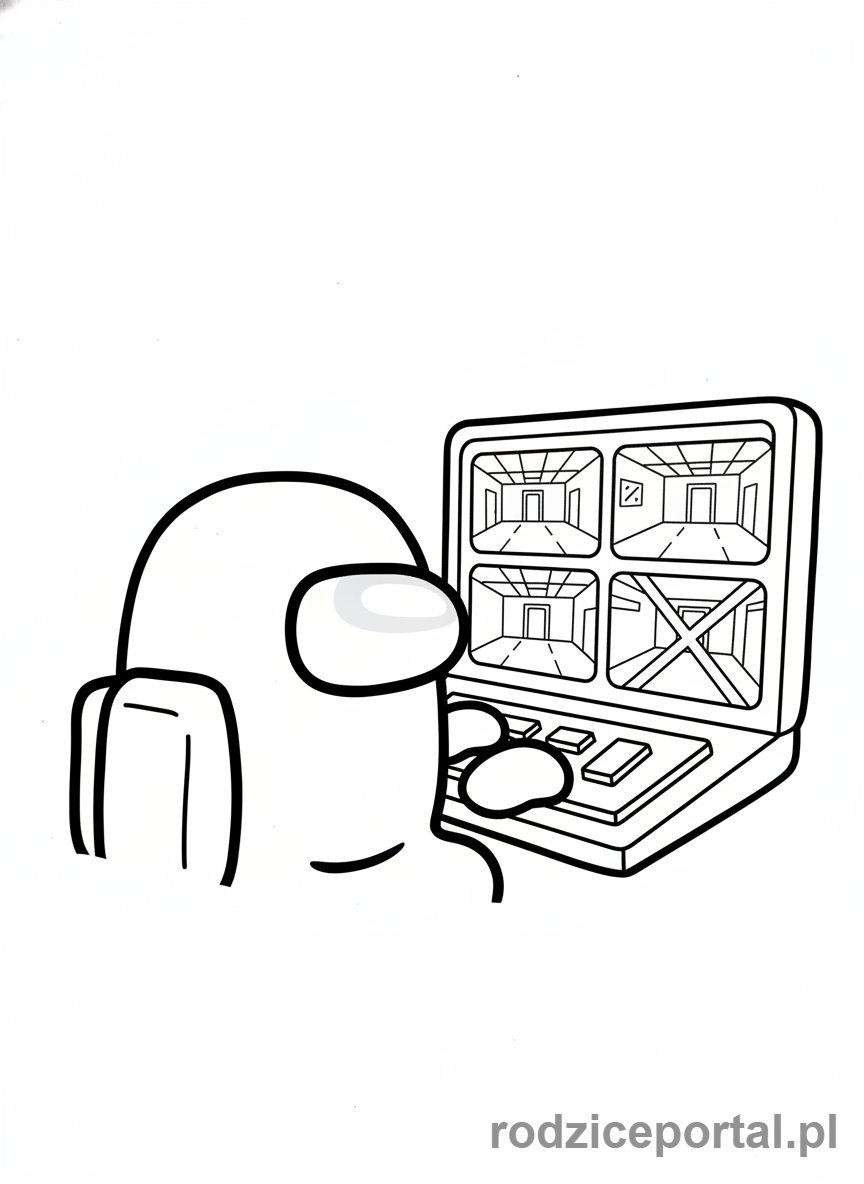 Kolorowanka Among Us - Żółty załogant monitorujący kamery.