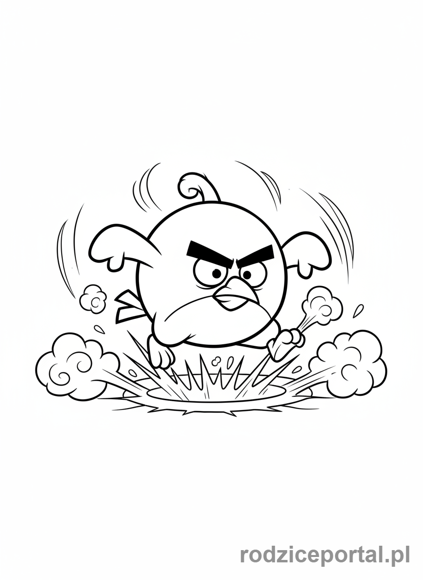 Kolorowanka Angry Birds - Bomb z gry Angry Birds, lądujący z impetem