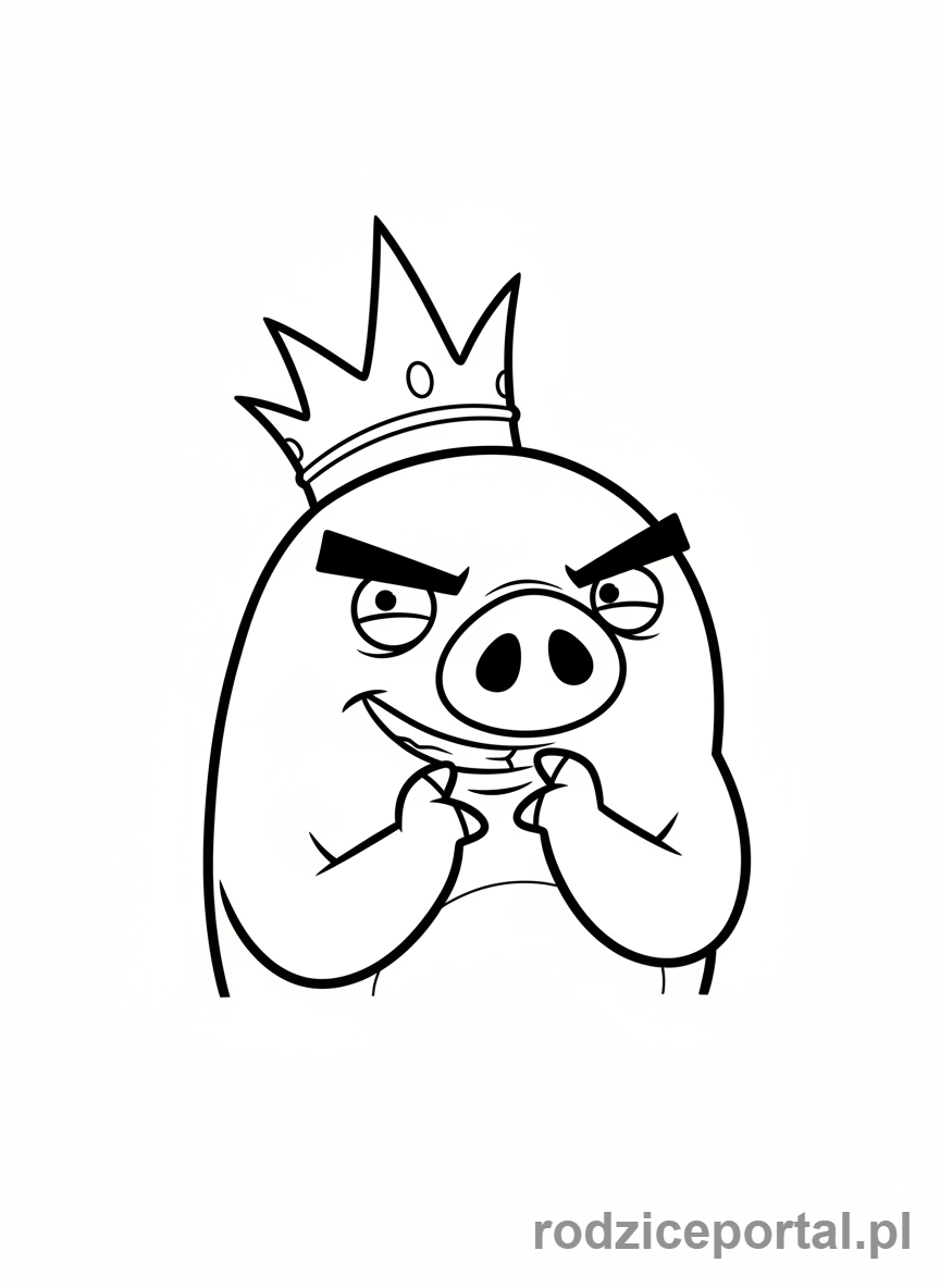 Kolorowanka Angry Birds - Król Świnia z gry Angry Birds, złowrogo uśmiechnięty z koroną