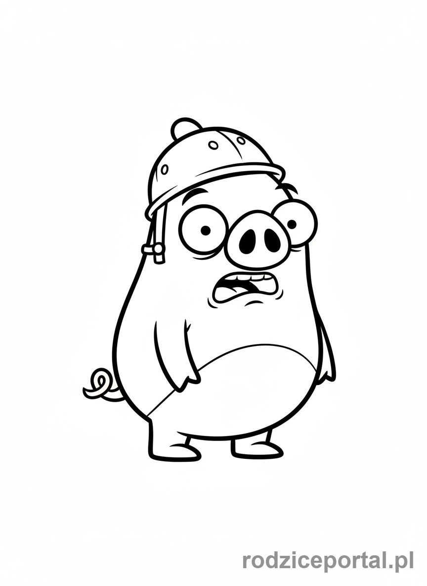 Kolorowanka Angry Birds - Mała Świnia z hełmem, przestraszona