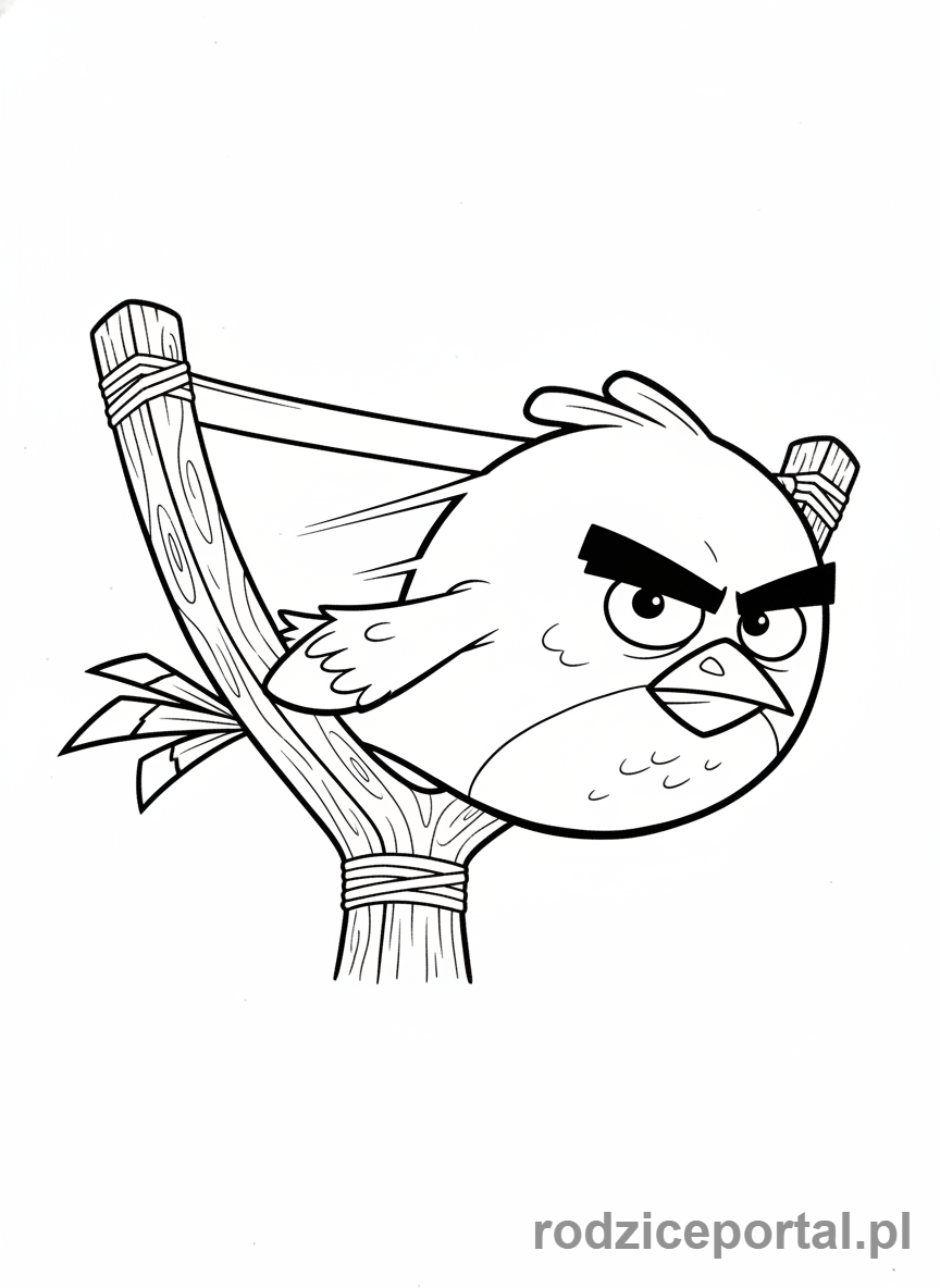 Kolorowanka Angry Birds - Red z gry Angry Birds, w procy tuż przed wystrzeleniem