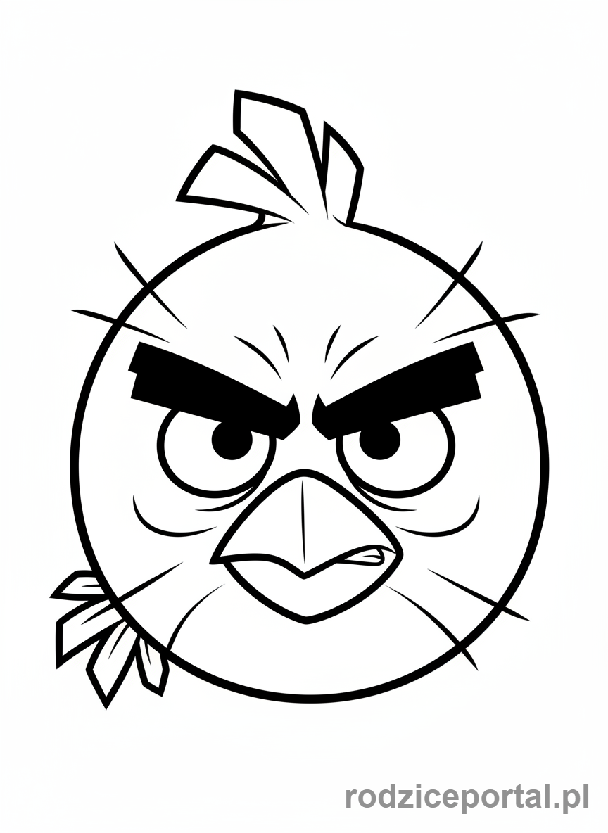 Kolorowanka Angry Birds - Red z gry Angry Birds, zbliżenie na zły wyraz twarzy
