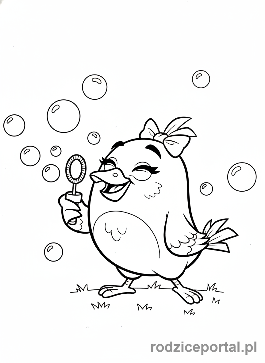 Kolorowanka Angry Birds - Stella z gry Angry Birds, radosna i dmuchająca bańki