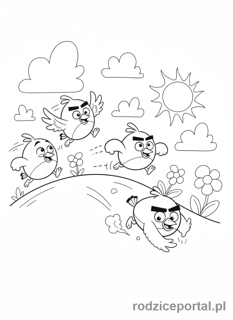 Kolorowanka Angry Birds - The Blues z gry Angry Birds, biegający i bawiący się