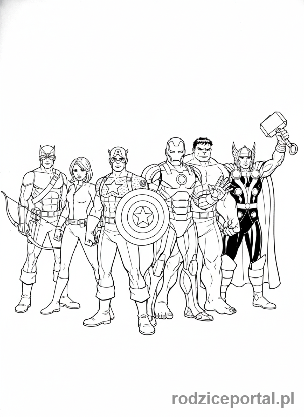 Kolorowanka Avengers - Cała drużyna Avengers stojąca razem