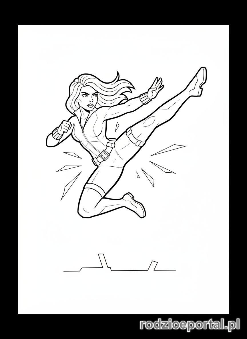 Kolorowanka Avengers - Czarna Wdowa w pozie walki