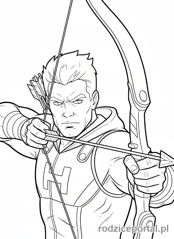 Kolorowanka Avengers - Hawkeye celujący z łuku
