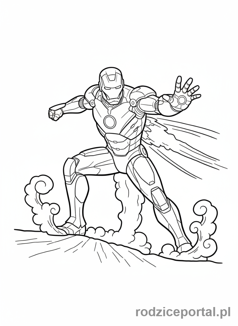 Kolorowanka Avengers - Iron Man lądujący na ziemi