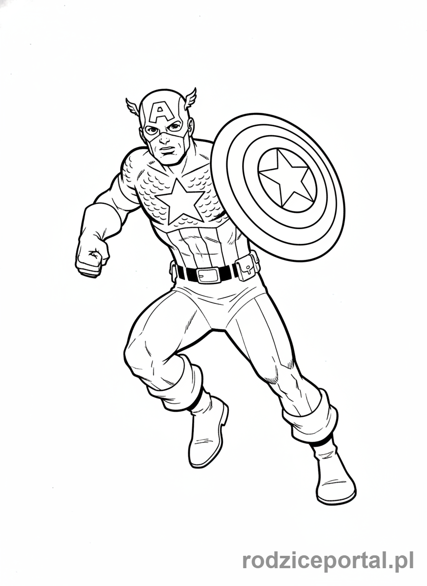 Kolorowanka Avengers - Kapitan Ameryka biegnący z tarczą