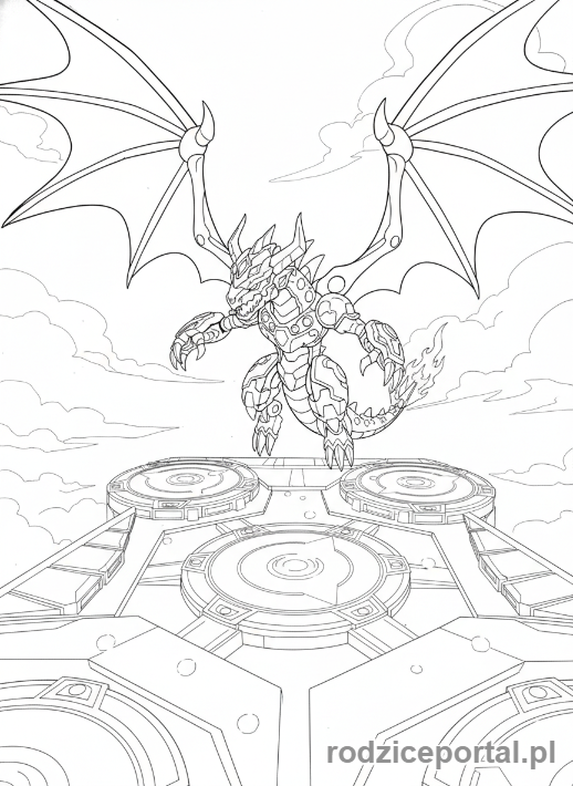 Kolorowanka Bakugan - Bakugan Drago w locie nad areną