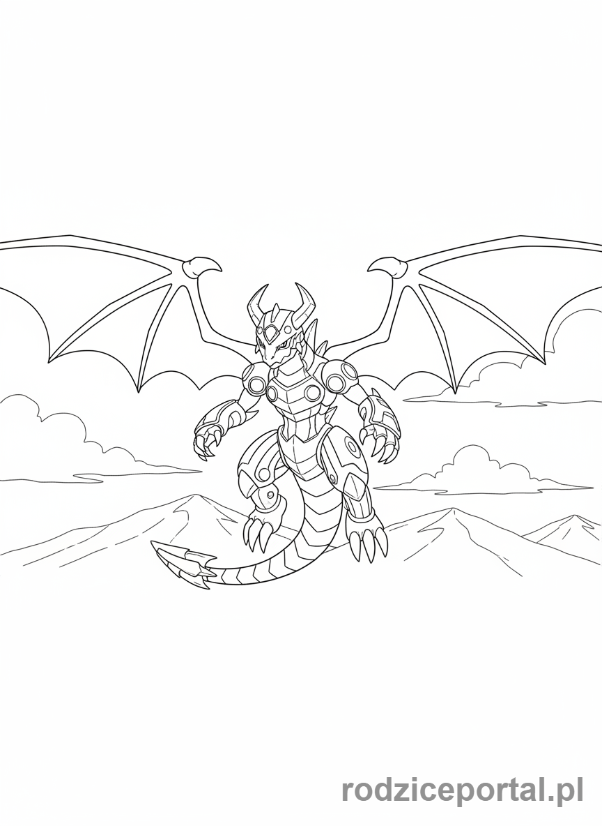 Kolorowanka Bakugan - Bakugan Dragonoid z rozłożonymi skrzydłami, gotowy do lotu.