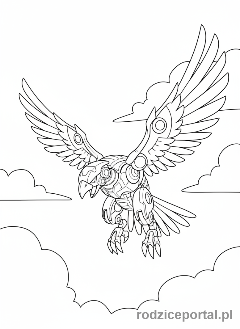 Kolorowanka Bakugan - Bakugan Falcon Fly, latający Bakugan, w dynamicznym locie.