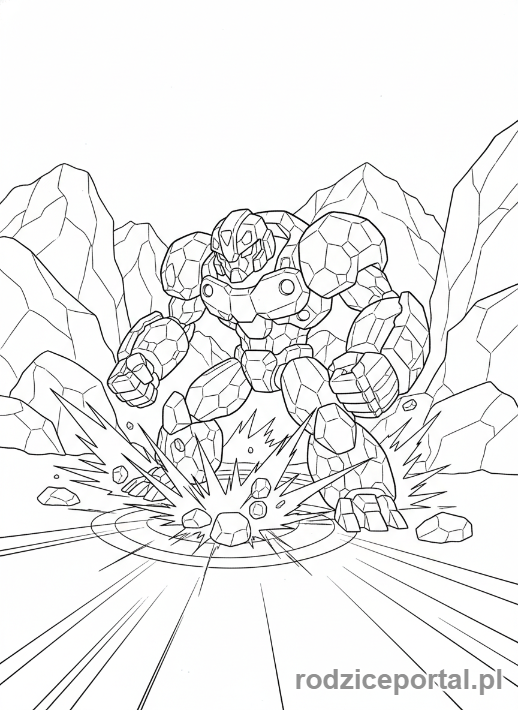 Kolorowanka Bakugan - Bakugan Gorem w potężnej pozie, miażdżący ziemię.