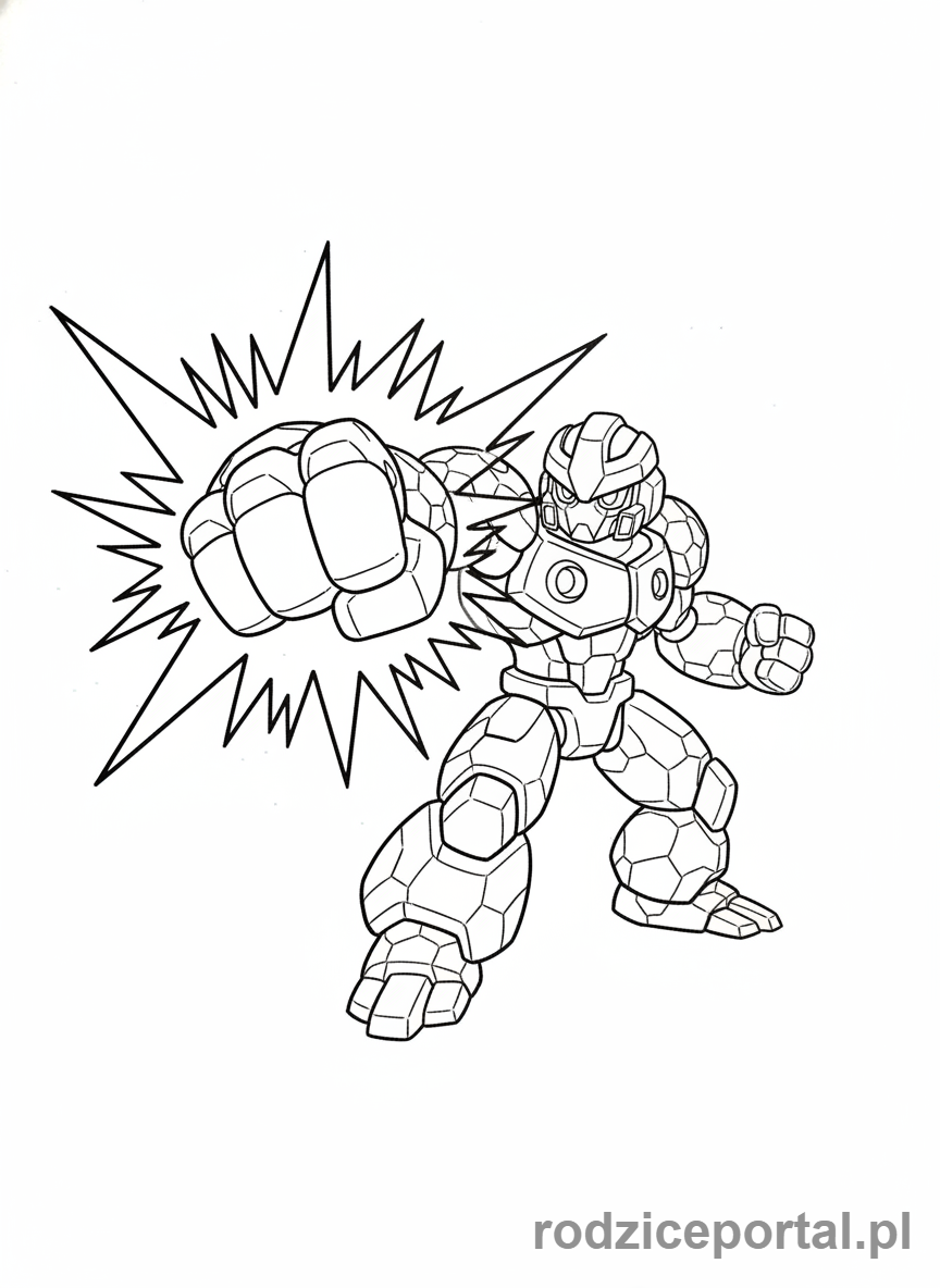 Kolorowanka Bakugan - Bakugan Gorem wykonujący potężny atak.