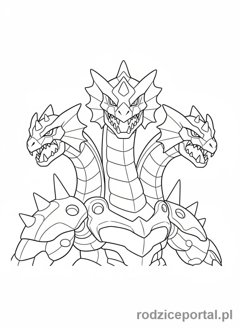 Kolorowanka Bakugan - Bakugan Hydranoid z trzema głowami, złowieszczy wygląd.