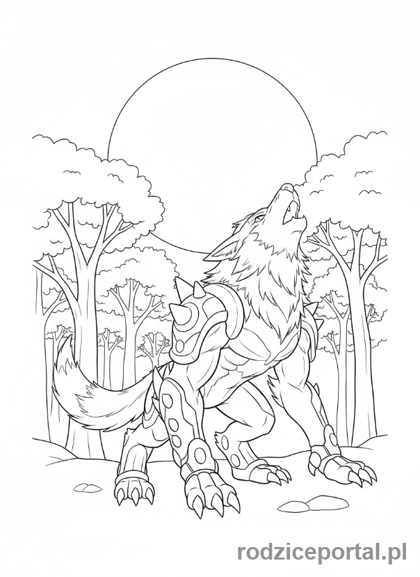 Kolorowanka Bakugan - Bakugan Hynoid, wilkopodobny Bakugan, z wyciem w noc.