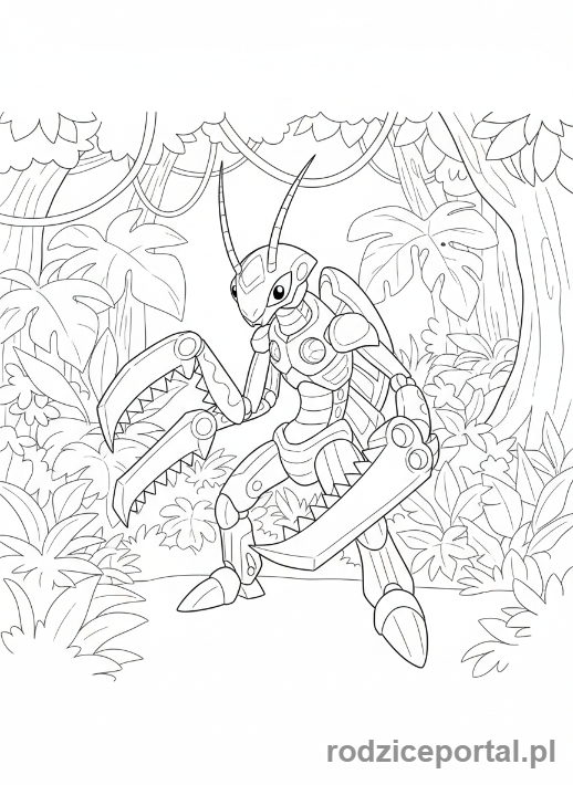 Kolorowanka Bakugan - Bakugan Mantris, modliszkopodobny Bakugan, z ostrymi ostrzami.