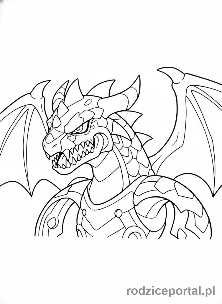 Kolorowanka Bakugan - Bakugan Naga, główny antagonista, z groźnym wyrazem.