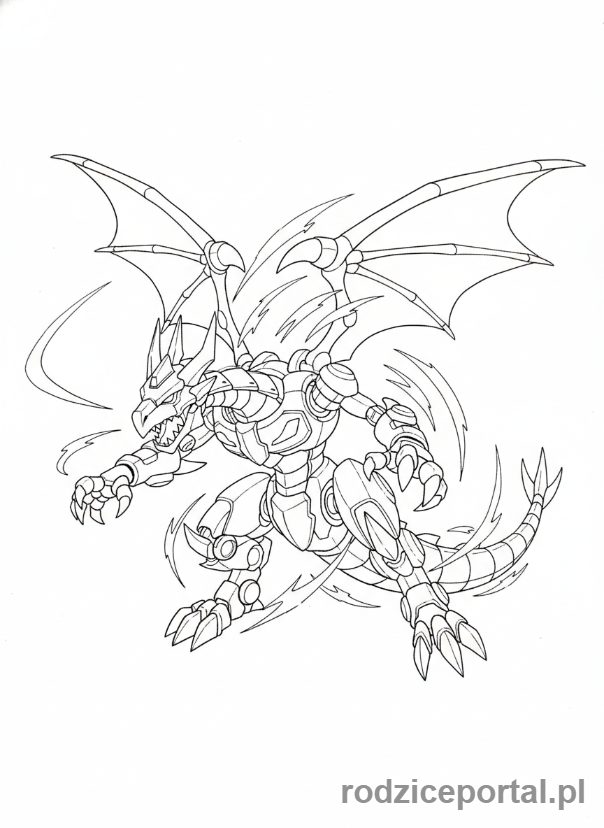 Kolorowanka Bakugan - Bakugan Pyrus Dragonoid transformujący się z formy kuli.