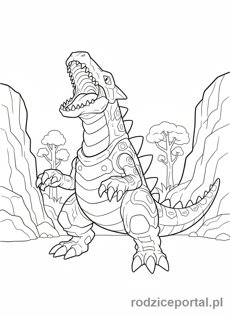 Kolorowanka Bakugan - Bakugan Saurus, dinozauropodobny Bakugan, ryczący.