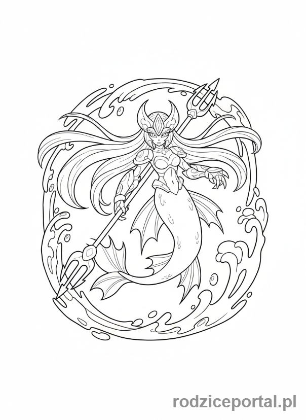 Kolorowanka Bakugan - Bakugan Sirenoid, syrenopodobny Bakugan, w eterycznej pozie.