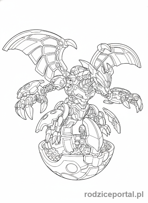 Kolorowanka Bakugan - Bakugan w trakcie transformacji, otwierający się z kuli