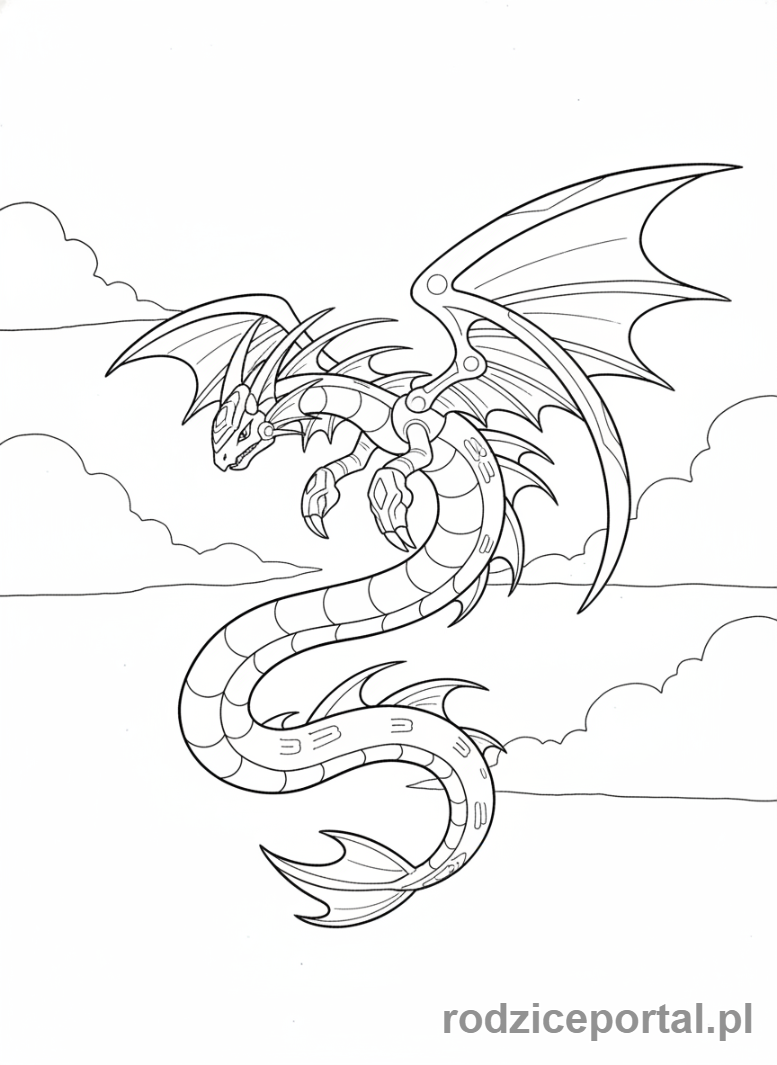 Kolorowanka Bakugan - Bakugan Wavern, wężopodobny Bakugan, wdzięczny lot.