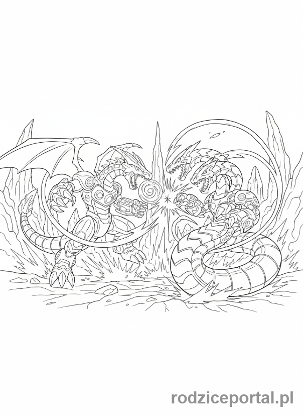 Kolorowanka Bakugan - Bitwa Bakugan: Dragonoid kontra Hydranoid.