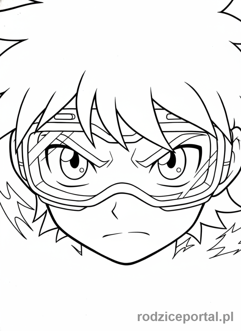 Kolorowanka Bakugan - Close-up na oczy Dana Kuso, pełne determinacji.