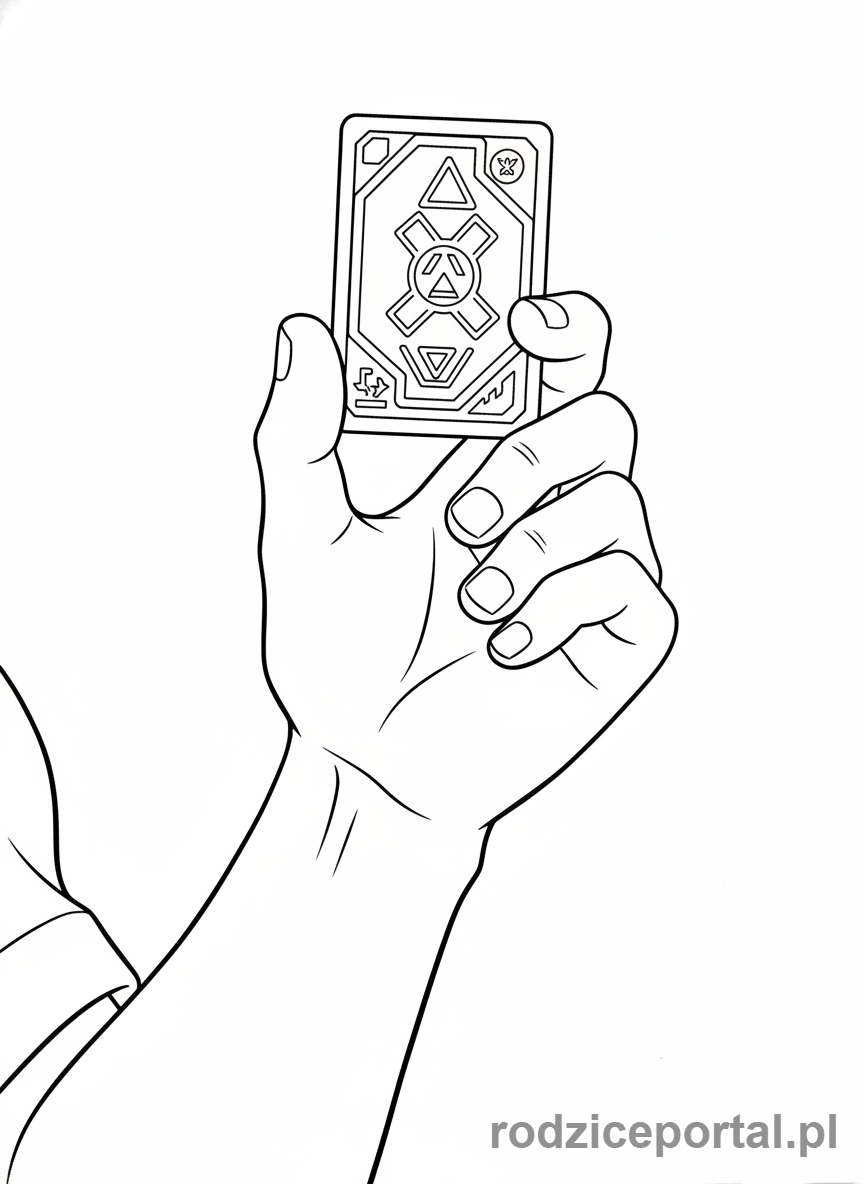 Kolorowanka Bakugan - Close-up na rękę Dana trzymającą kartę bramy.