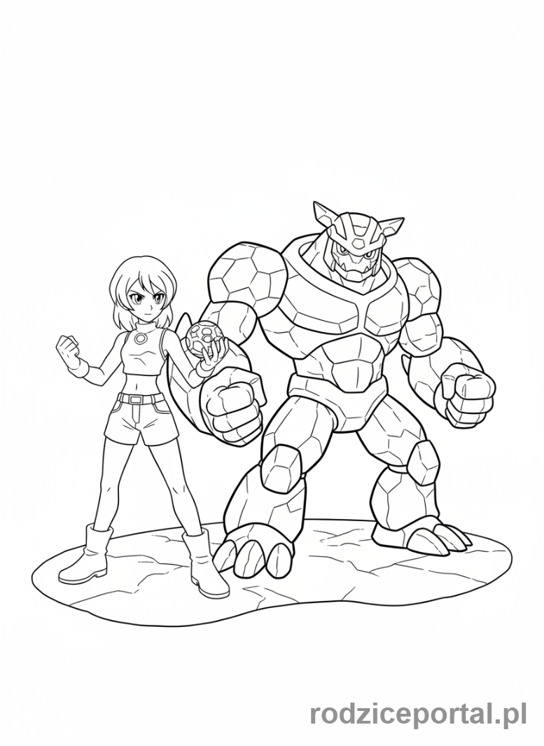 Kolorowanka Bakugan - Julie Makimoto ze swoim Bakuganem Goremem, silna postawa.