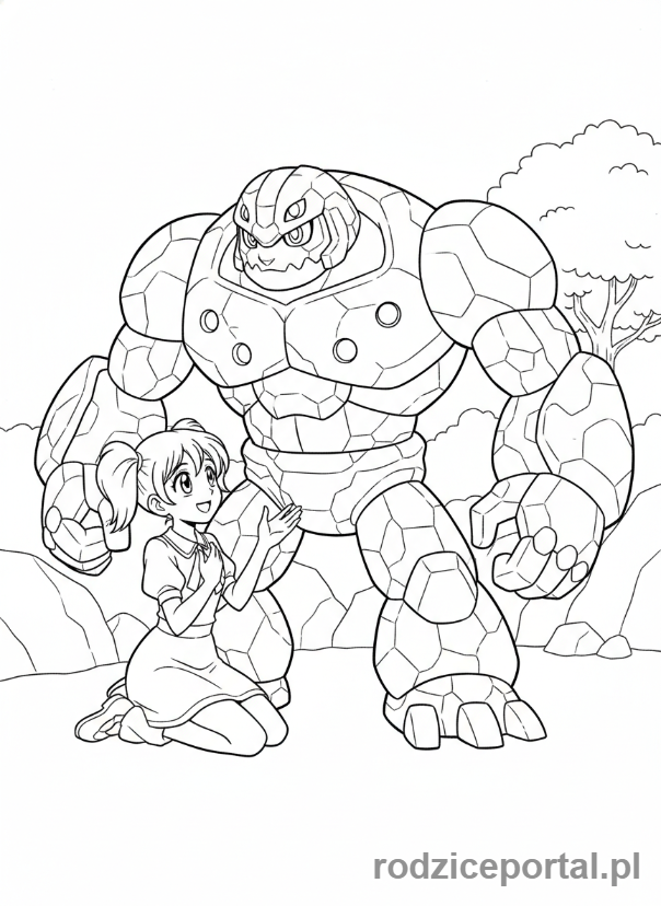 Kolorowanka Bakugan - Julie podziwiająca swojego Bakugana Gorem, z czułością.