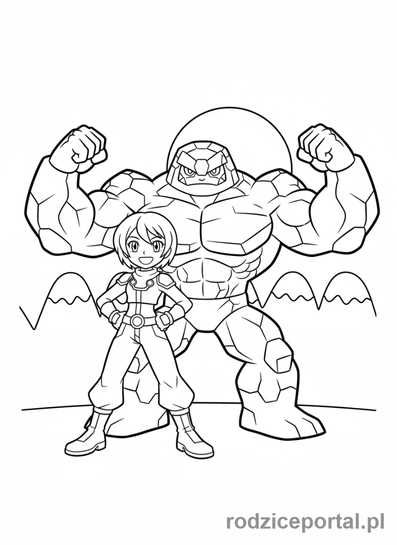 Kolorowanka Bakugan - Julie ze swoim Bakuganem Gorem, pokazującym swoją siłę.