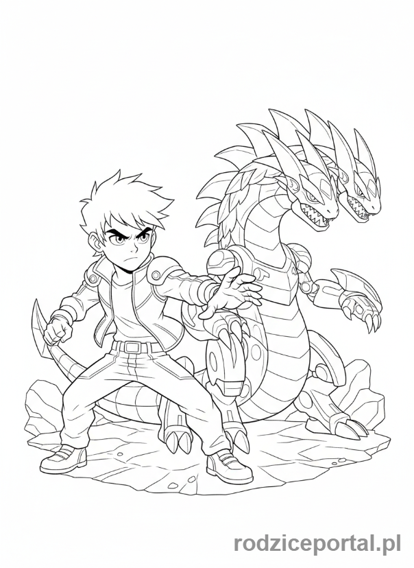 Kolorowanka Bakugan - Magnus z Bakuganem Nillious w scenie rywalizacji