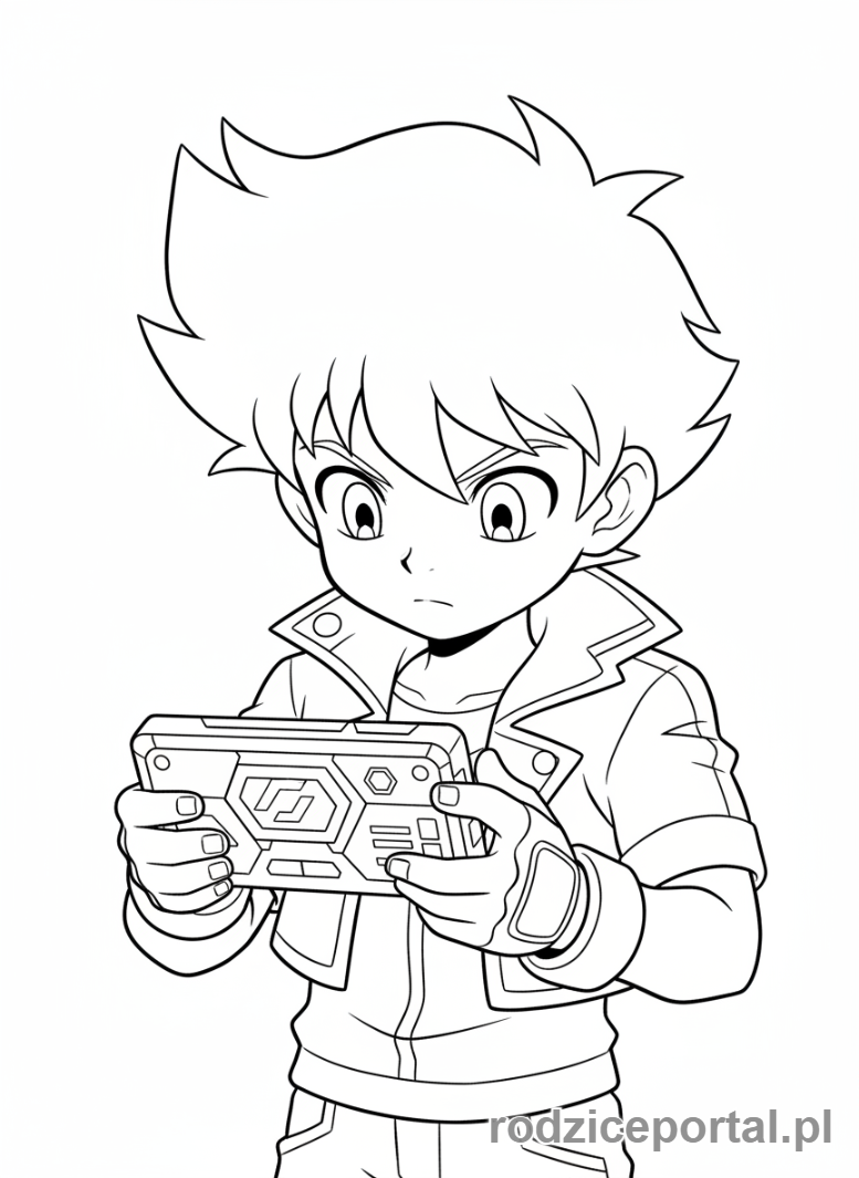 Kolorowanka Bakugan - Marucho analizujący dane na swoim Bakupodzie.