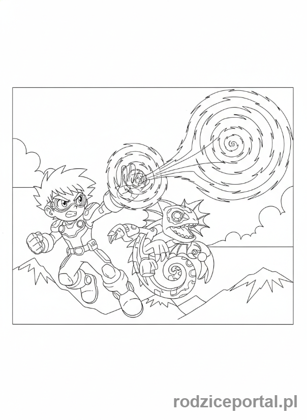 Kolorowanka Bakugan - Marucho i Preyas wykonujący kombinowany atak.