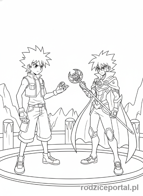 Kolorowanka Bakugan - Pojedynek: Dan Kuso kontra Masquerade.