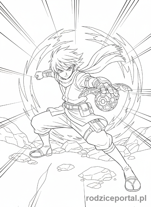 Kolorowanka Bakugan - Shun przygotowujący się do rzutu Bakugana, skupiony.