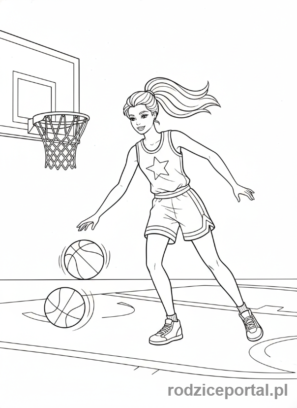 Kolorowanka Barbie - Barbie grająca w koszykówkę.