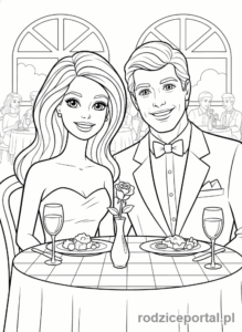 Kolorowanka Barbie - Barbie i Ken na randce w restauracji.