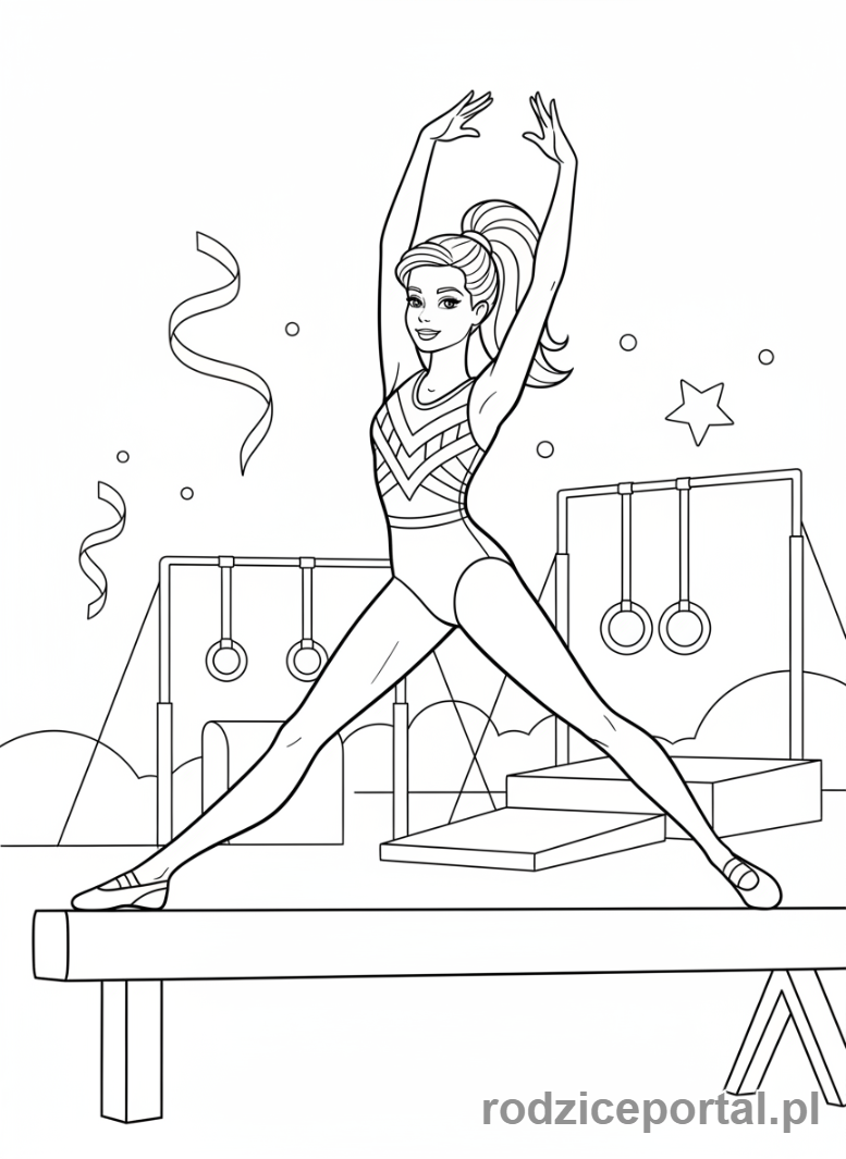 Kolorowanka Barbie - Barbie jako gimnastyczka wykonująca szpagat.