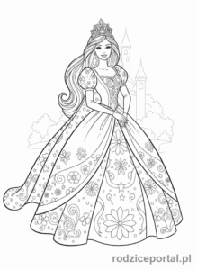 Kolorowanka Barbie - Barbie jako księżniczka z koroną.