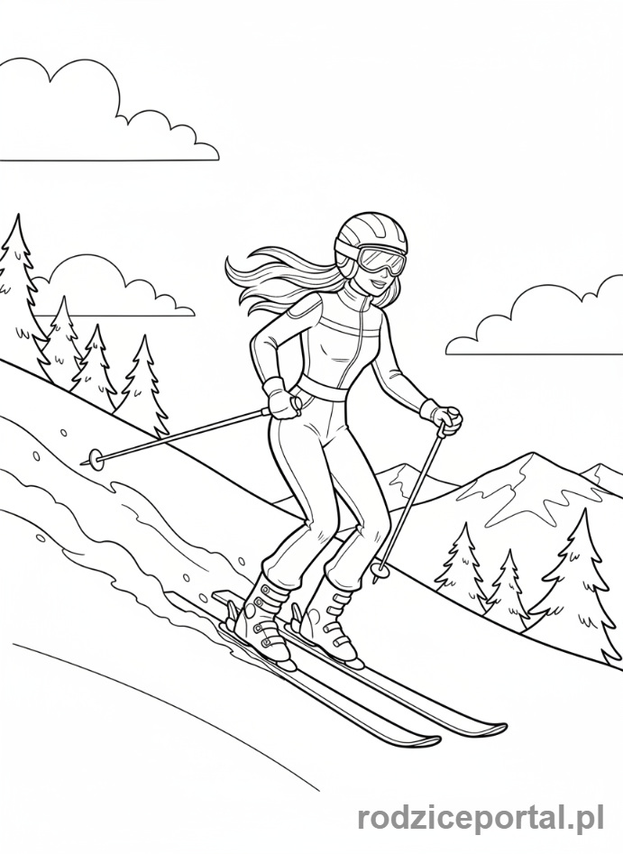 Kolorowanka Barbie - Barbie jako narciarka zjazdowa.