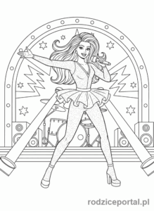 Kolorowanka Barbie - Barbie jako piosenkarka na scenie.