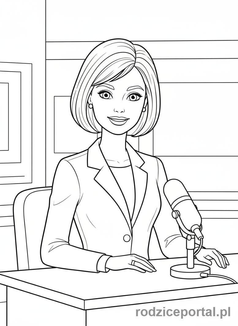 Kolorowanka Barbie - Barbie jako prezenterka wiadomości.
