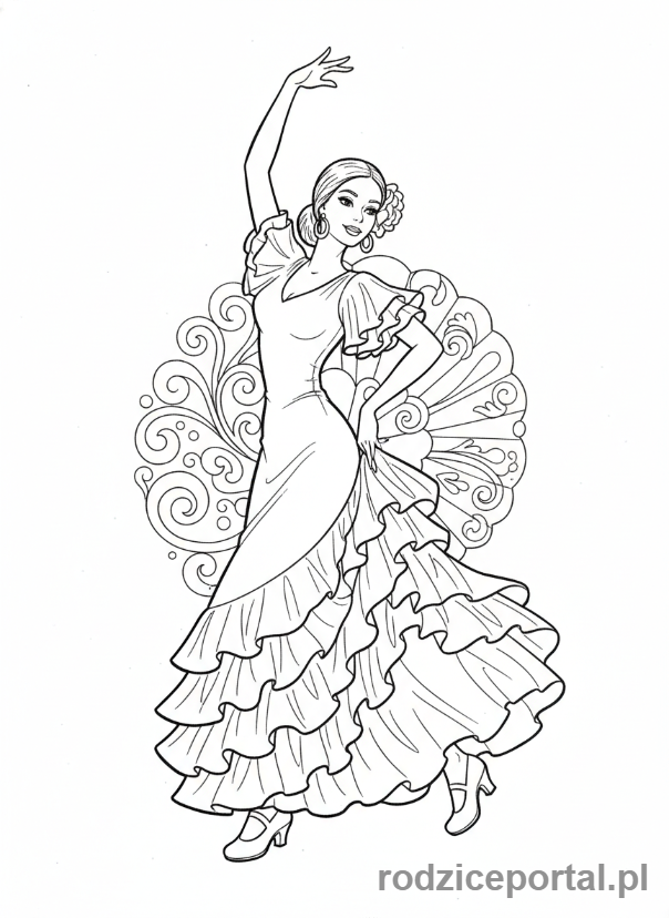 Kolorowanka Barbie - Barbie jako tancerka flamenco.